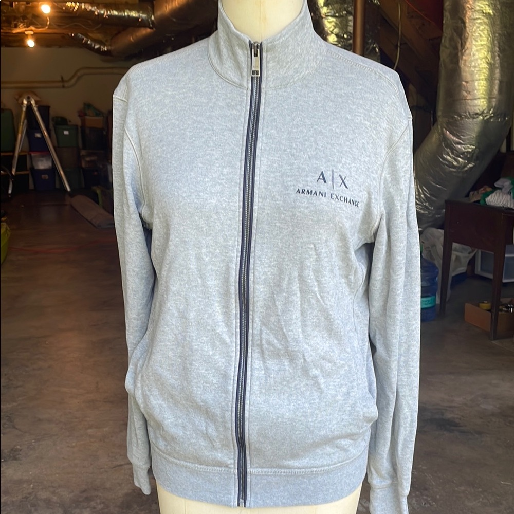Armani Exchange Gray Bomber Jacket with Ribbed Cuffs